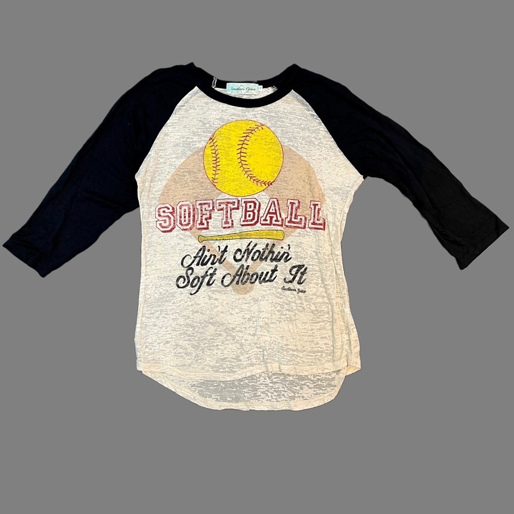 Southern Grace Softball Ain’t Soft Burnout Raglan Size Small